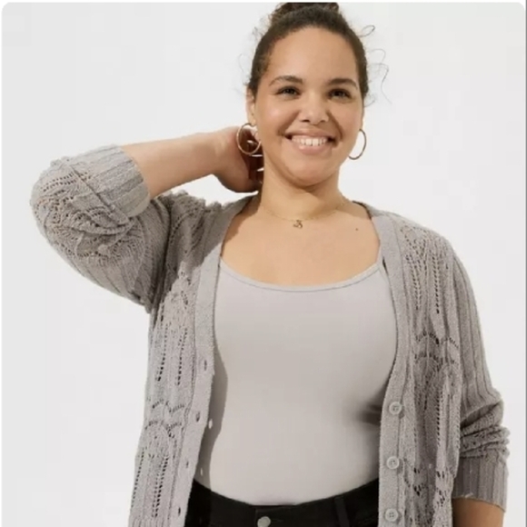 NWT Torrid Women's Grey Sweater Pointelle Cardigan V-Neck Sweater Size 3x - Picture 6 of 15